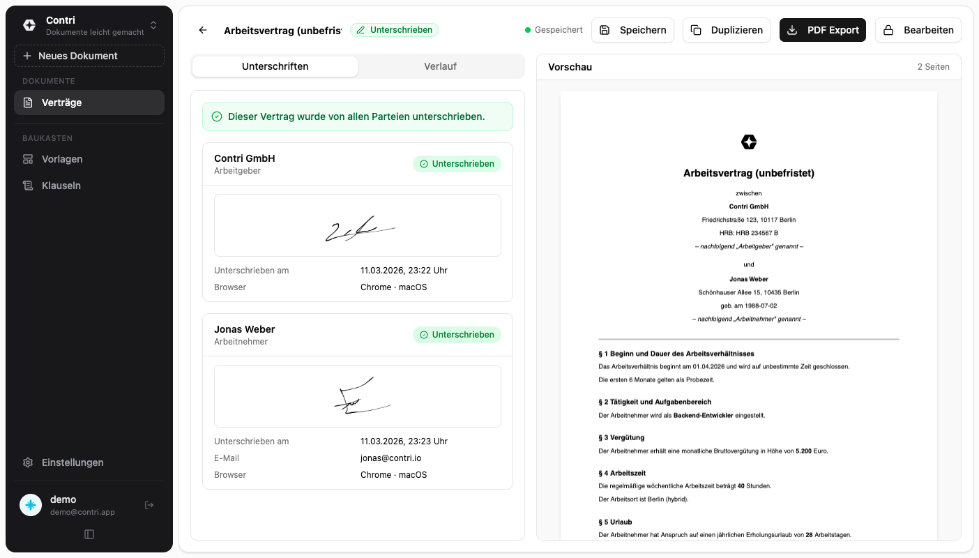 Contri — Digitale Unterschrift